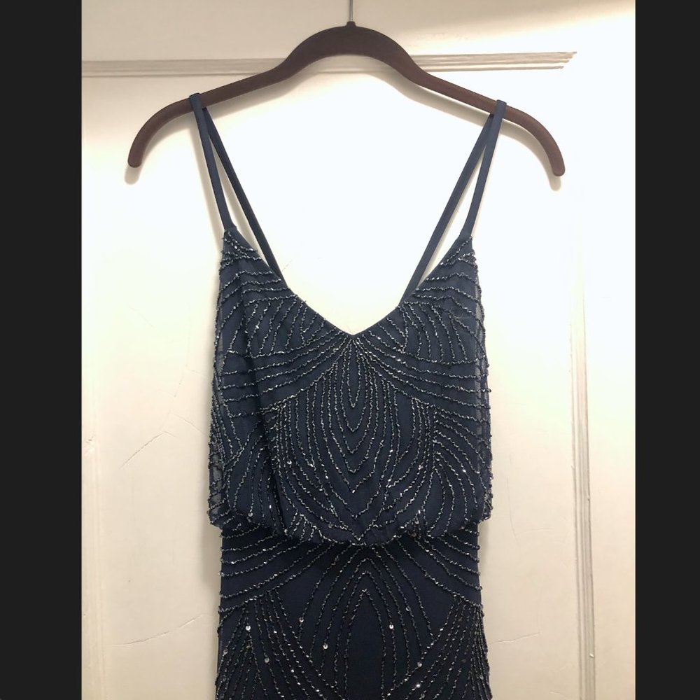 Adrianna Papell Beaded Blouson Gown Navy